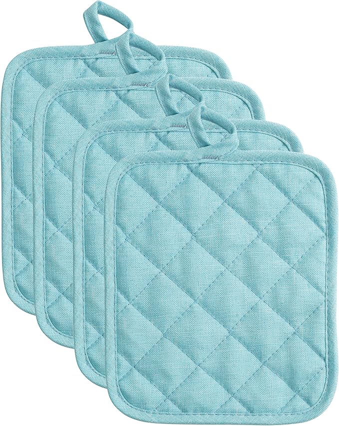 American Linen 8-Pack Heat Resistant Pot Holders & Hot Pads (Aqua, 4 Pack)