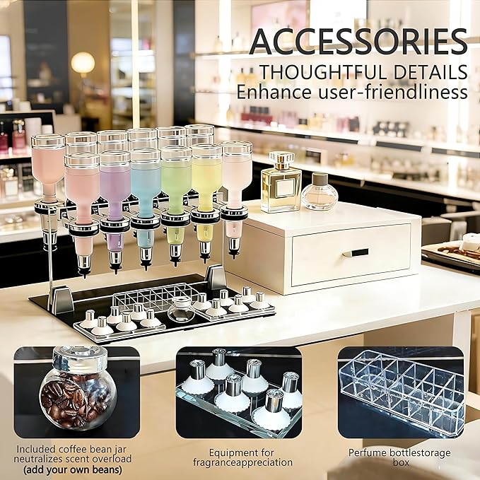 QIUNAOZI Liquid Filling Machine Transfer Tools, 12 Pump Heads,Testing Cups, 200ml Glass Perfume Bottles, Flow Adjustable, Suitable for Liquid Colognes/Perfume Samples