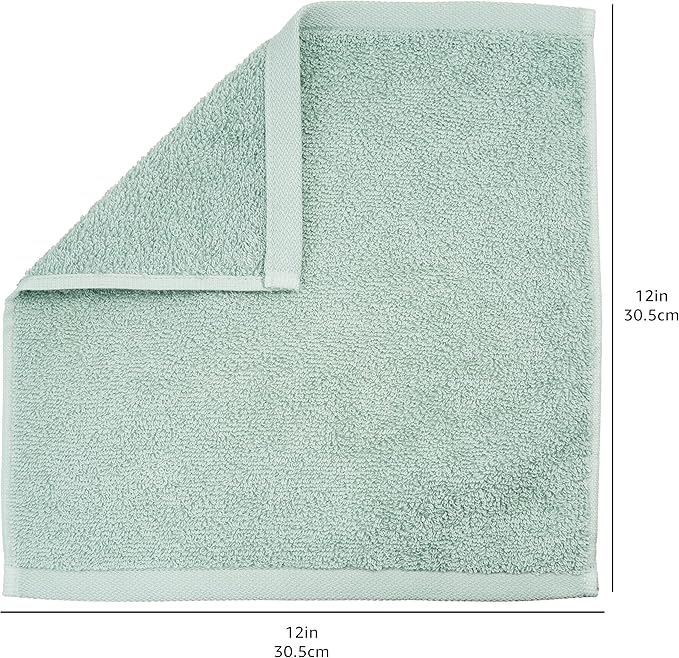 Amazon Basics Cotton Washcloths for Bathroom,Fast Drying,Extra Absorbent,12 x 12 in,Seafoam Green,Ice Blue,White,(Pack of 144)