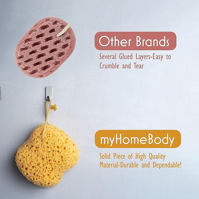 myHomeBody Bath Sponge, Foam Loofah, Shower Sponge for Body, Curvy, 3 Pack