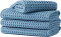 Microfiber Waffle Face Towels, 4 Pieces, Soft, Absorbent, Fast Drying, Lint Free 430 GSM (Blue)