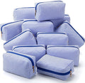 Sanwuta 12 Pcs Seersucker Cosmetic Bags Bulk Seersucker Makeup Bags Stripe Women Pouch Large Preppy Storage Pouch Toiletry Travel for Wedding Bridesmaid Bride Favor Back to Teacher Gift (Blue)
