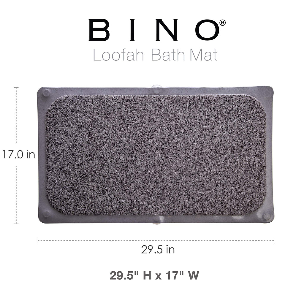 BINO | Loofah Non-Slip Bath Mat for Tub - Grey | Spa-Inspired Comfort, Quick-Drying, Secure Suction Cups | Exfoliating Shower Mat for a Luxurious and Safe Bathing Experience