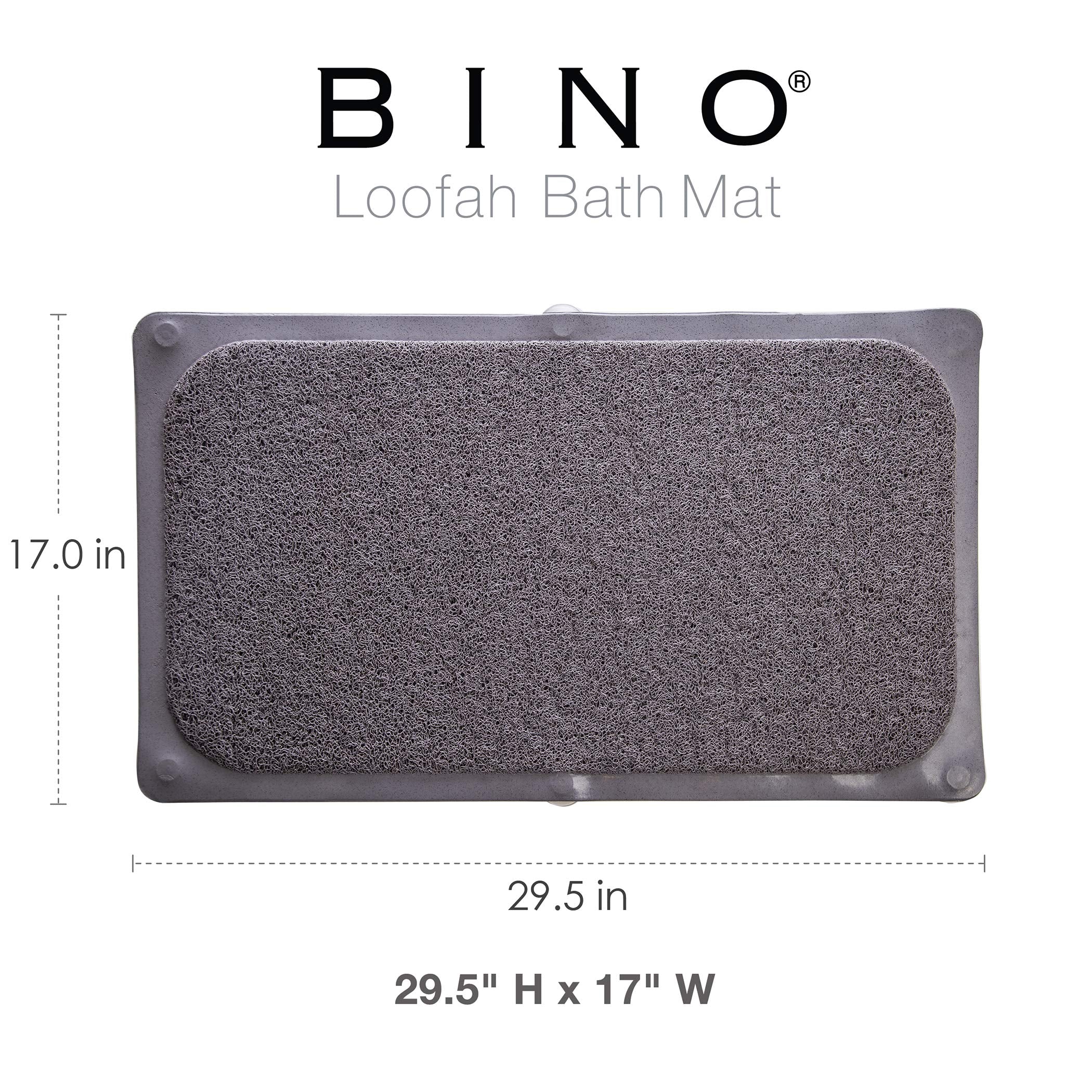 BINO | Loofah Non-Slip Bath Mat for Tub - Grey | Spa-Inspired Comfort, Quick-Drying, Secure Suction Cups | Exfoliating Shower Mat for a Luxurious and Safe Bathing Experience