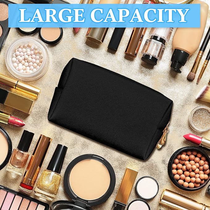 Kigeli Aesthetic Makeup Bags PU Leather Cosmetic Pouches Waterproof Plain Toiletry Bags Makeup Pouches Bulk for Women Party Gift Travel Storage Organizer(Classic Black,7.1 x 2.8 x 4.3 in)