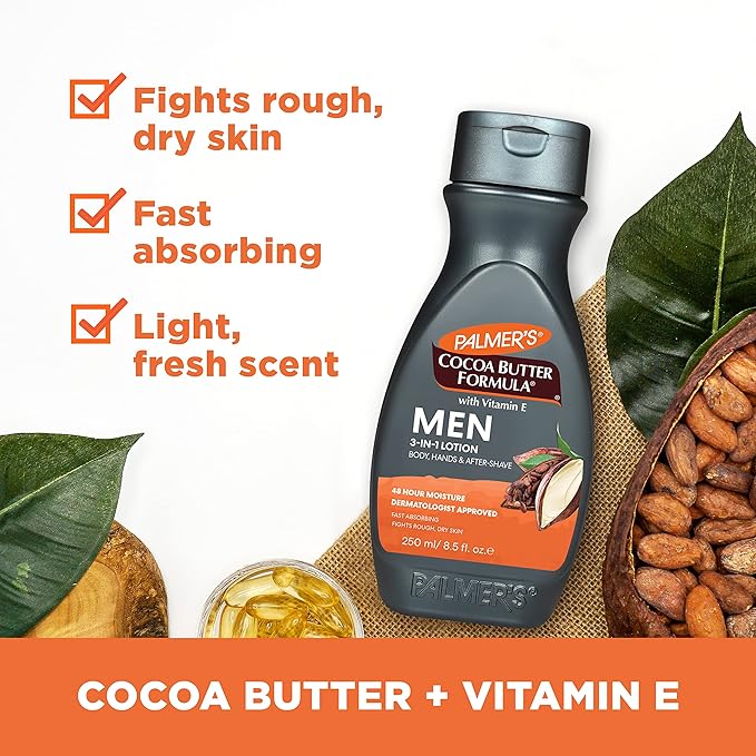 Palmer's Cocoa Butter Formula Men's 3-in-1 Fast Absorbing Face & Body Lotion, 8.5 oz. (Pack of 2)