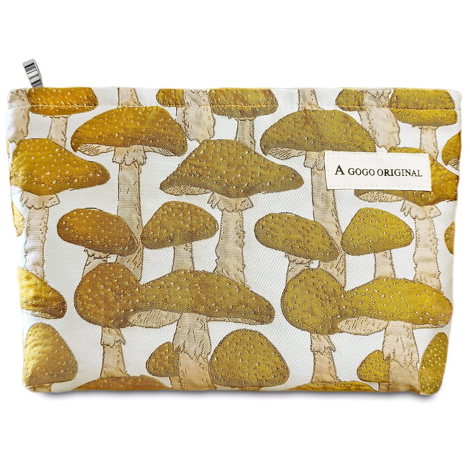 STARDW Cute Makeup Bag Aesthetic Cosmetic Bags for Women Girls, Travel Toiletry Bag Large Capacity Zipper Makeup Pouch, Purse Organizer Pouches,Canvas Lining (Yellow Mushroom)