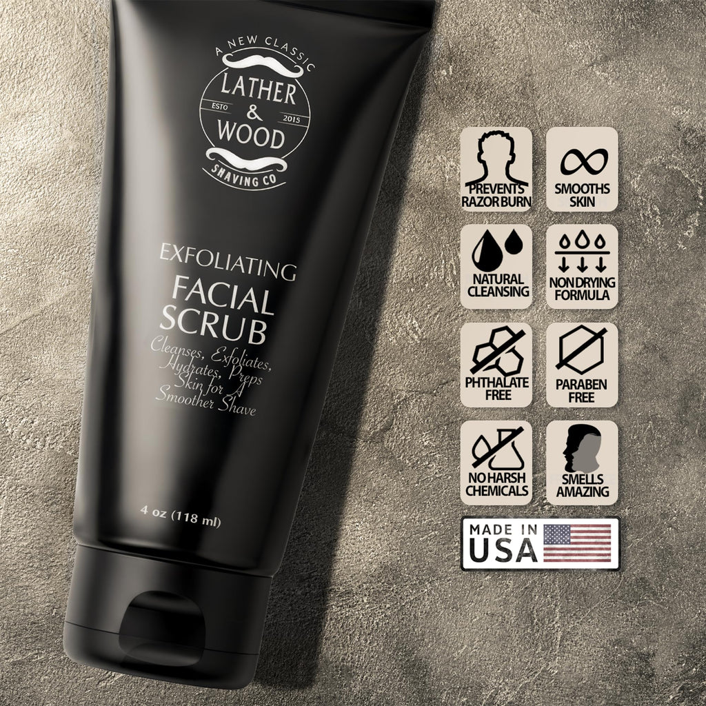 Best Face Wash for Men - Lather & Wood's Face Scrub - Luxurious Exfoliating Facial Wash for the Men. 4oz