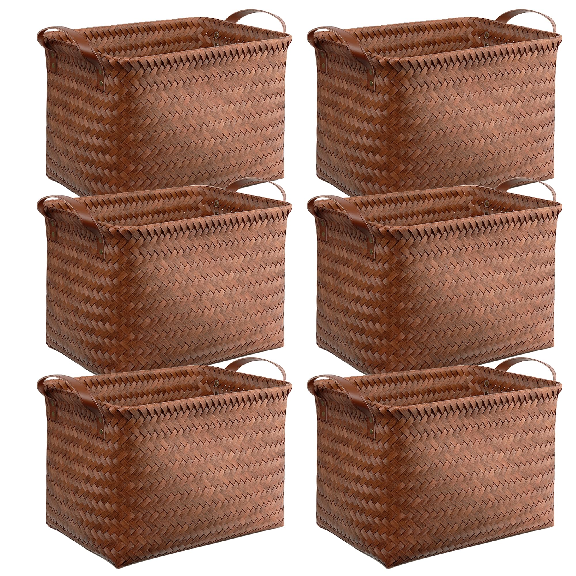 BROWNLILY Handwoven Clothes Basket Laundry Hampers Large Wicker Storage Baskets for Shelves Blankets Closet Storage Bins Car Bedroom Bathroom Organizers and Storage Bath (6, Brown)