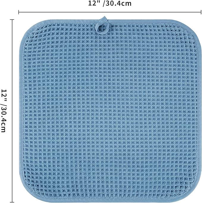 Microfiber Waffle Face Towels, 4 Pieces, Soft, Absorbent, Fast Drying, Lint Free 430 GSM (Blue)