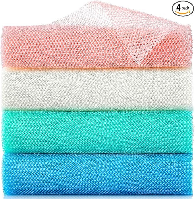 4 Pieces African Exfoliating Net, Long African Net Sponge, Nylon African Net Cloth, Exfoliating Washcloth, Body Scrubbers for Use in Shower, Back Scrubber Skin Smoothers for Bath (Multicolor 4)
