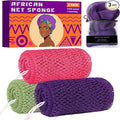 African Net Sponge Authentic, 3 Pieces Exfoliating Scrubber Bath Sponge for All Skin Types, Back Scrubber Loofah Washcloth for Shower, Gentle Exfoliation, Gift 1 Travel Bag (Purple, Pink, Light Green)