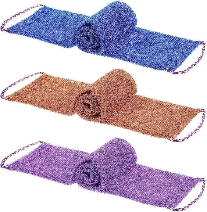 Dr.Pedi 3 Pieces African Net Sponge with Handles Long African Exfoliating Net Washcloth Bath Sponge Net Cloth Wash Net Body Back Scrubber for Shower Loofah