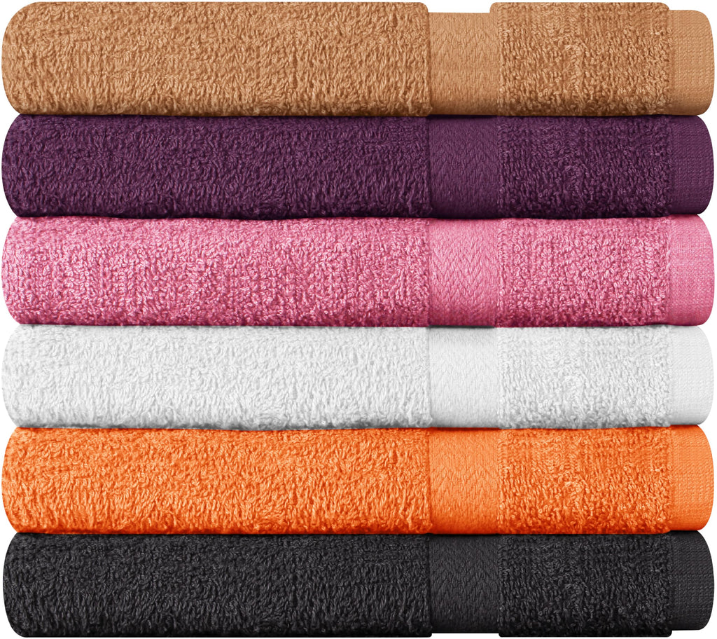 Towel and Linen Mart 100% Cotton 6 Pack Bath Towel Set, Quick Dry, Super Absorbent, Light Weight, Soft, (27 x 54 Pack of 6) (27 x 54 6 Pack, Plum, Pink, Beige, Grey, White, Peach)