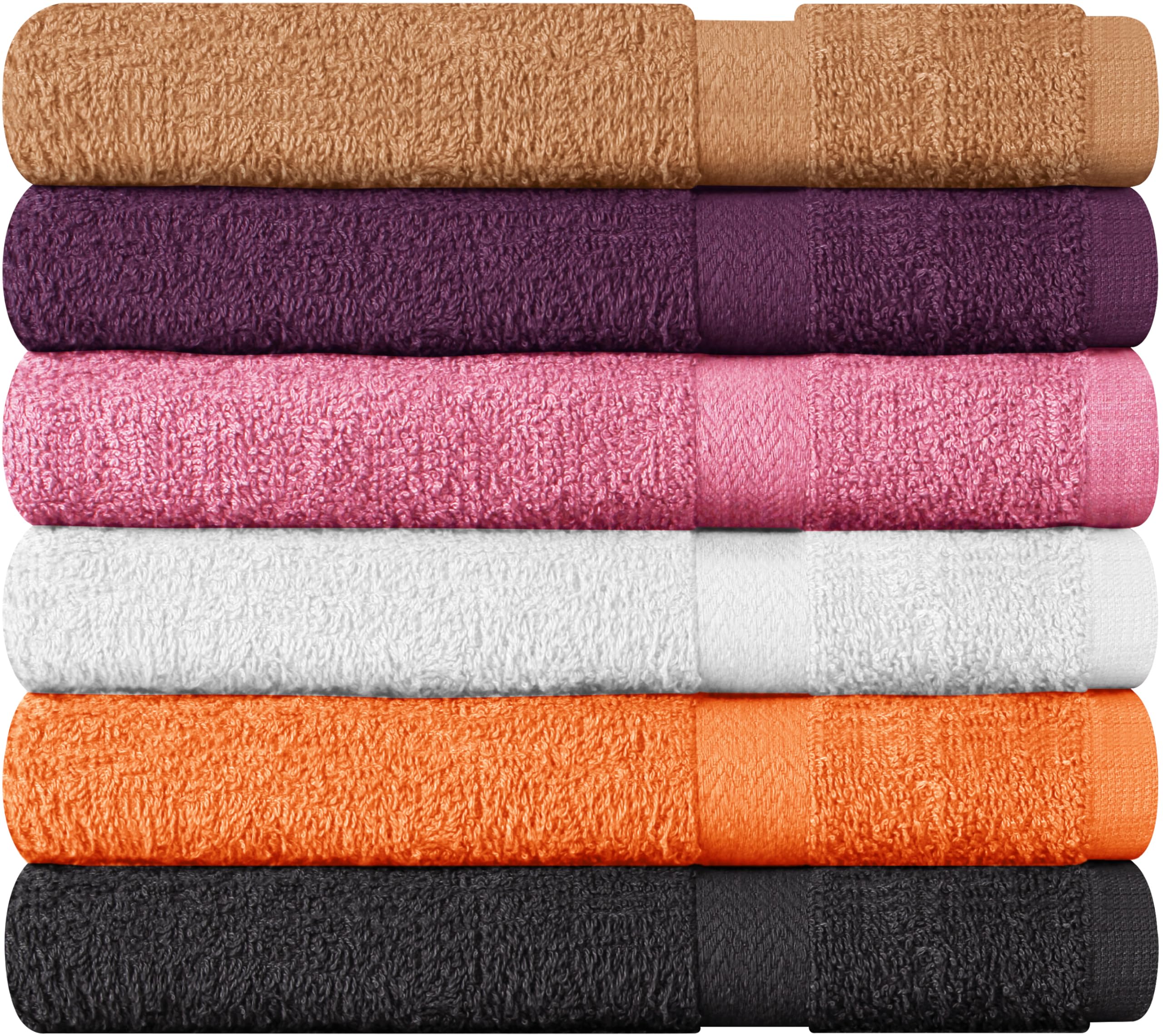 Towel and Linen Mart 100% Cotton 6 Pack Bath Towel Set, Quick Dry, Super Absorbent, Light Weight, Soft, (27 x 54 Pack of 6) (27 x 54 6 Pack, Plum, Pink, Beige, Grey, White, Peach)