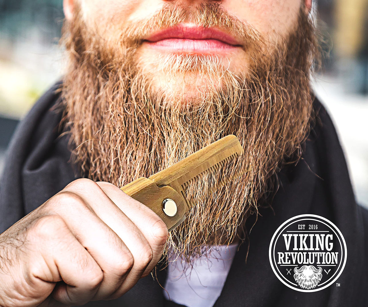 Viking Revolution Folding Beard Comb - Natural Wooden Comb - 1 Count