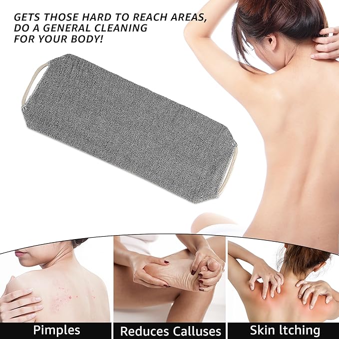 Culture Gifts Extended Exfoliating Back Scrubber with Handles, Nylon Cleaning Exfoliator Washcloth for Body, Stretchable Pull Strap Soft Quick-Drying Rough Scrub Towel, Grey