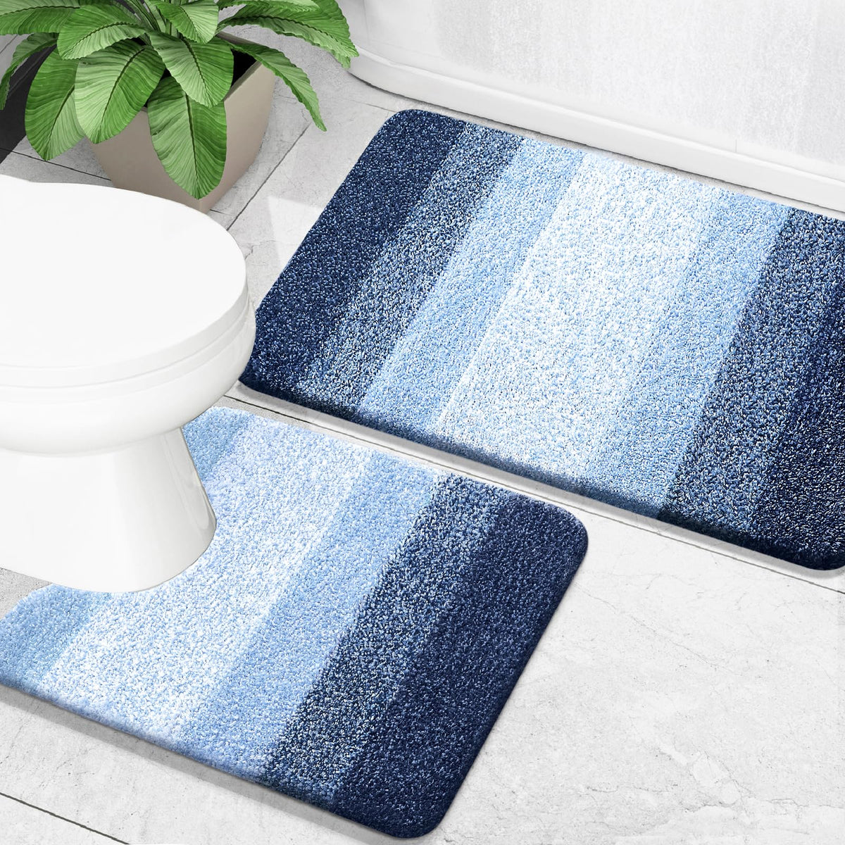 OLANLY Micorfiber Bathroom Rug Set 2 Piece, Soft Absorbent Bath Mats, Black