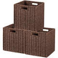 UBBCARE 3 Pack Wicker Basket, 11L×11H×10.5W inch Woven Paper Rope Storage Baskets for Shelves, Foldable Cube Storage bin with Handle, Storage Basket for Organizing & Decor, Brown