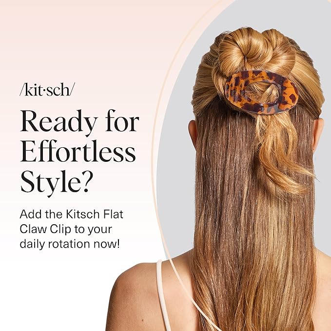 Kitsch Small Flat Claw Clips for Women - Stylish Flat Hair Clips, Strong Hold for Thick & Fine Hair | Non-Slip for Secure, Comfortable All-Day Wear -Tortoise Design