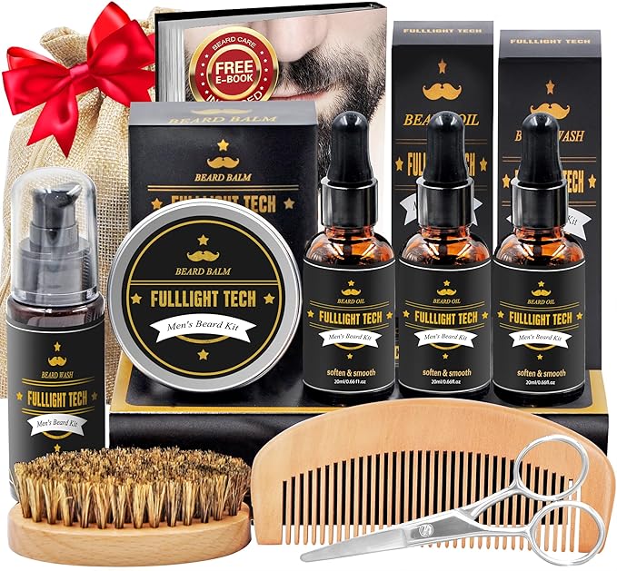 Beard Kit Gifts for Men, 3 Natural Beard Oil, Gently Soothes Itch & Dryness