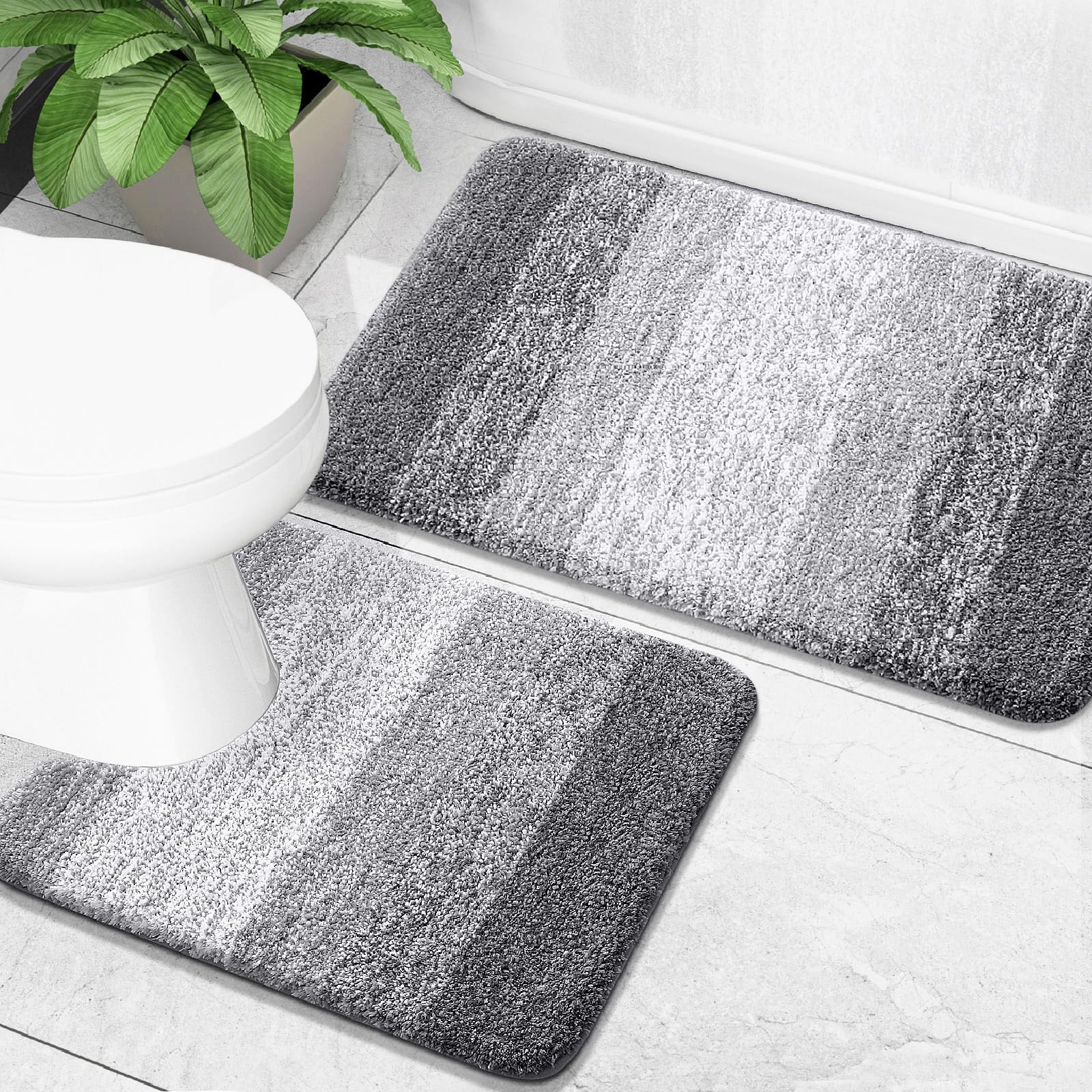 OLANLY Micorfiber Bathroom Rug Set 2 Piece, 30"x20"+U-Shaped 24"x20"