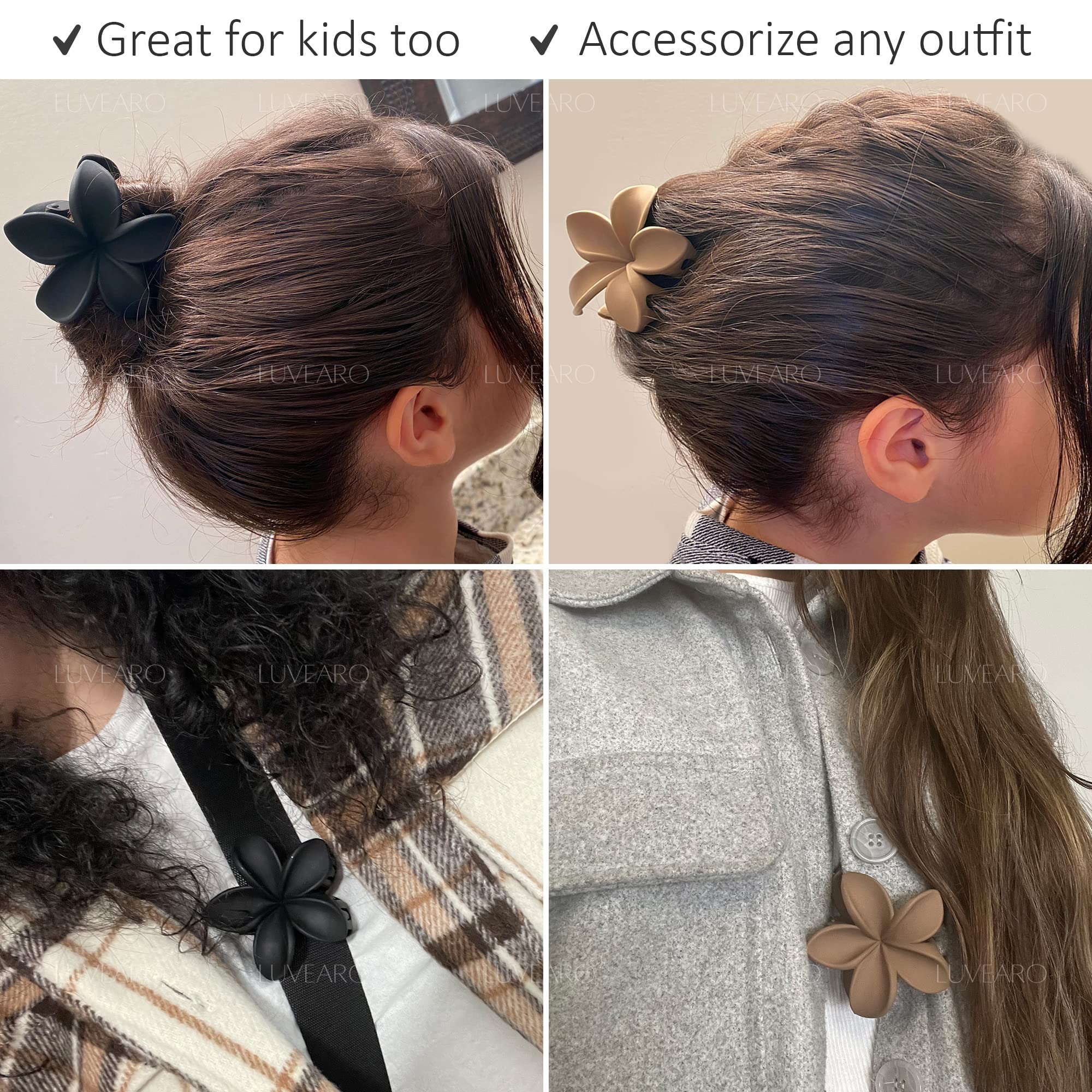 Flower Hair Clips for Women and Girls Thick to Thin Hair Medium Cute Claw Clips Decorative Plumeria Hawaiian Hair Accessories Nonslip Neutral Matte Pinzas Para el Cabello