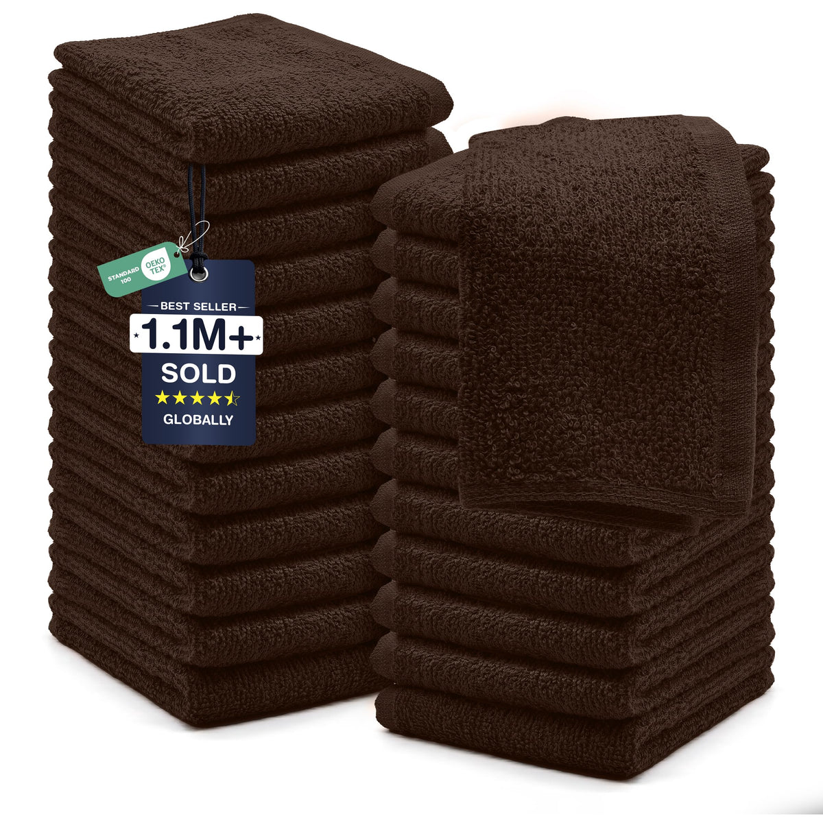 DAN RIVER 24 Pack Cotton Wash Cloths Set for Showering [12x12] Gray