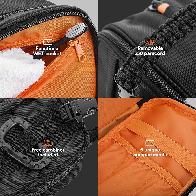 Fitdom Tactical Toiletry Bag Dopp Kit Case For Men. Perfect For Travel & Storage. Fits Large & Small Cosmetic Makeup, Clipper, Toothbrush, Shower, Shaving & Grooming Care. Best Overnight Organizer