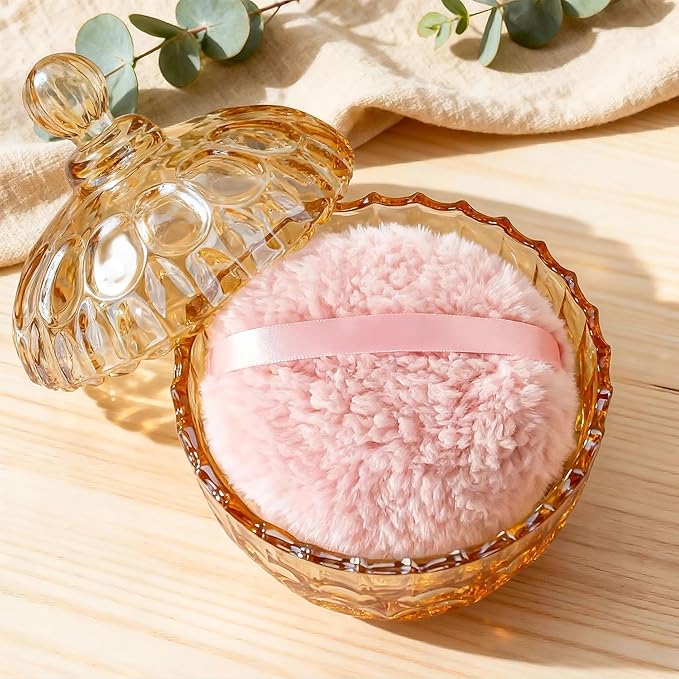 2 Pcs Extra Large Body Powder Puff and Container with 6 '' Body Powder Puff