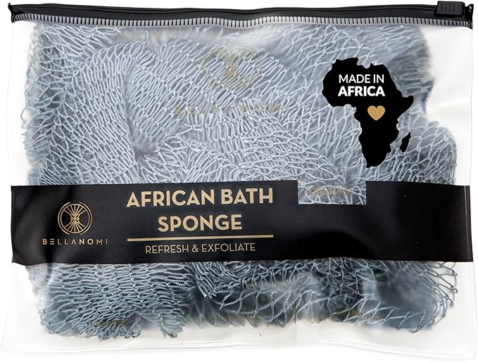 BELLANOMI African Exfoliating Net Sponge, Authentic, Ethically sourced from Nigeria, 45 inches Long, Back Scrubber for Daily use (Slate)