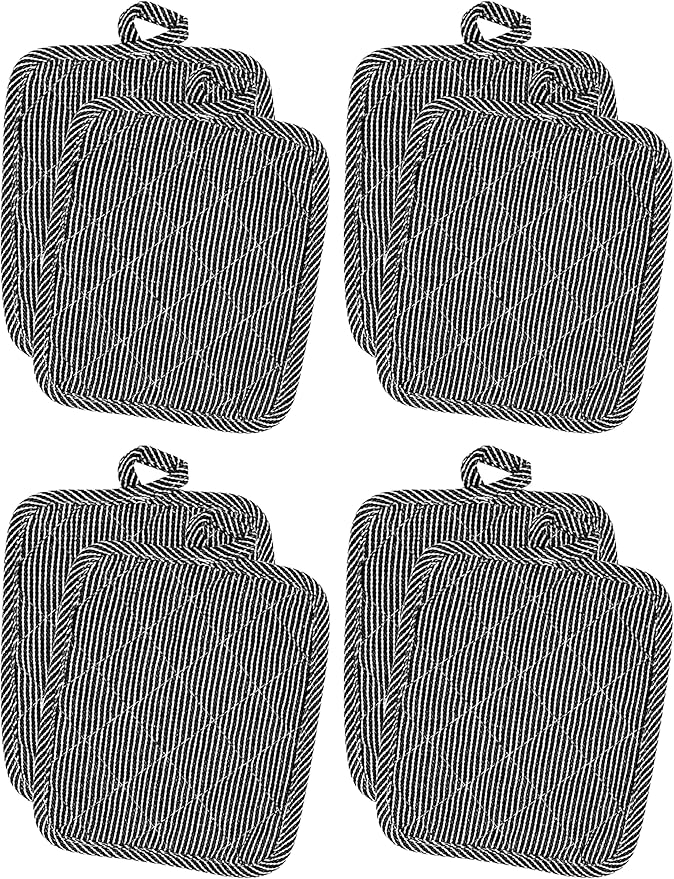 American Linen 8-Pack Heat Resistant Pot Holders & Hot Pads (Black, 8 Pack)