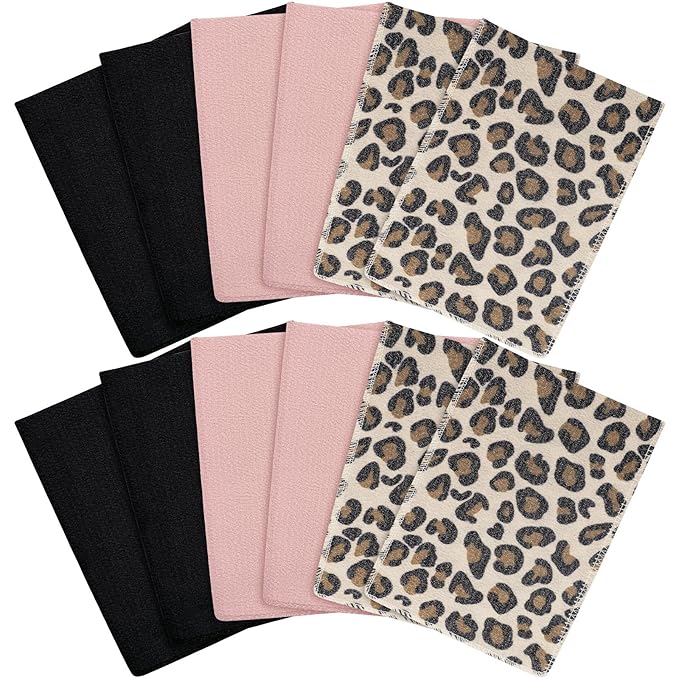 Tatuo 12 Pack Korean Exfoliating Mitt & Cloth, Viscose Rayon Dead Skin Remover Washcloth, Multi Color Body Scrub Towel for Shower Spa Travel(Small,Pink, Black, Print Leopard)