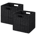 UBBCARE 2 Pack Wicker Basket, 11L×11H×10.5W inch Woven Paper Rope Storage Baskets for Shelves, Foldable Cube Storage bin with Handle, Storage Basket for Organizing & Decor, Black