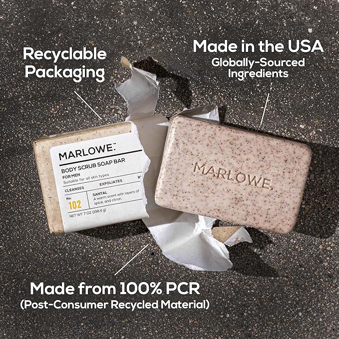 MARLOWE. Body Scrub Soap, Exfoliating Soap Bar, Santal, 7 oz