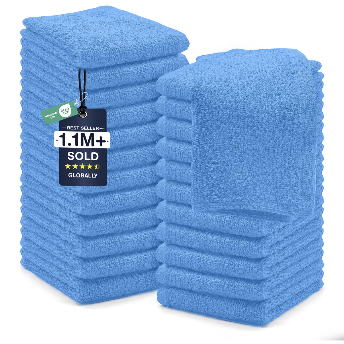 DAN RIVER 24 Pack Cotton Wash Cloths Set for Showering [12x12] Gray