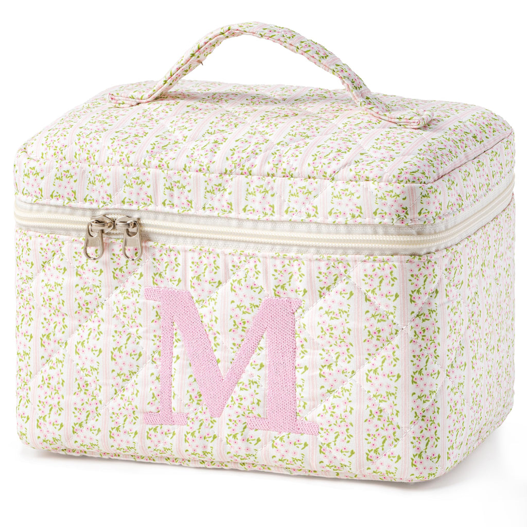 HBselect Initial Makeup Bag for Women Personalized Quilted Cosmetic Bag