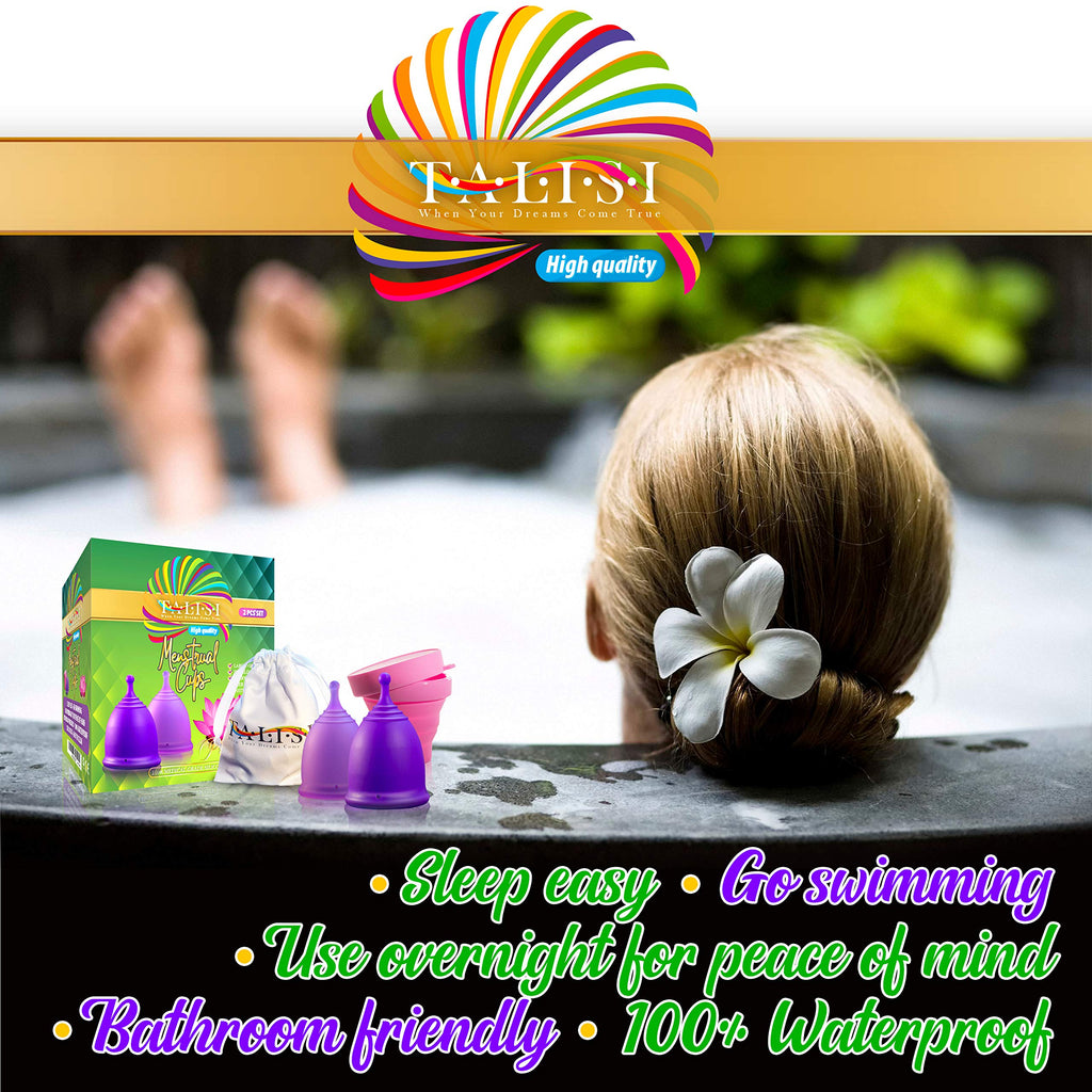 Talisi Reusable Menstrual Cup (Small & Large) Set of 2 with Foldable Silicone Sterilizer, Copa Menstruelle, Soft Period Cup, Heavy & Light Flow, Feminine Hygiene, Tampons, Pads & Disc Alternative