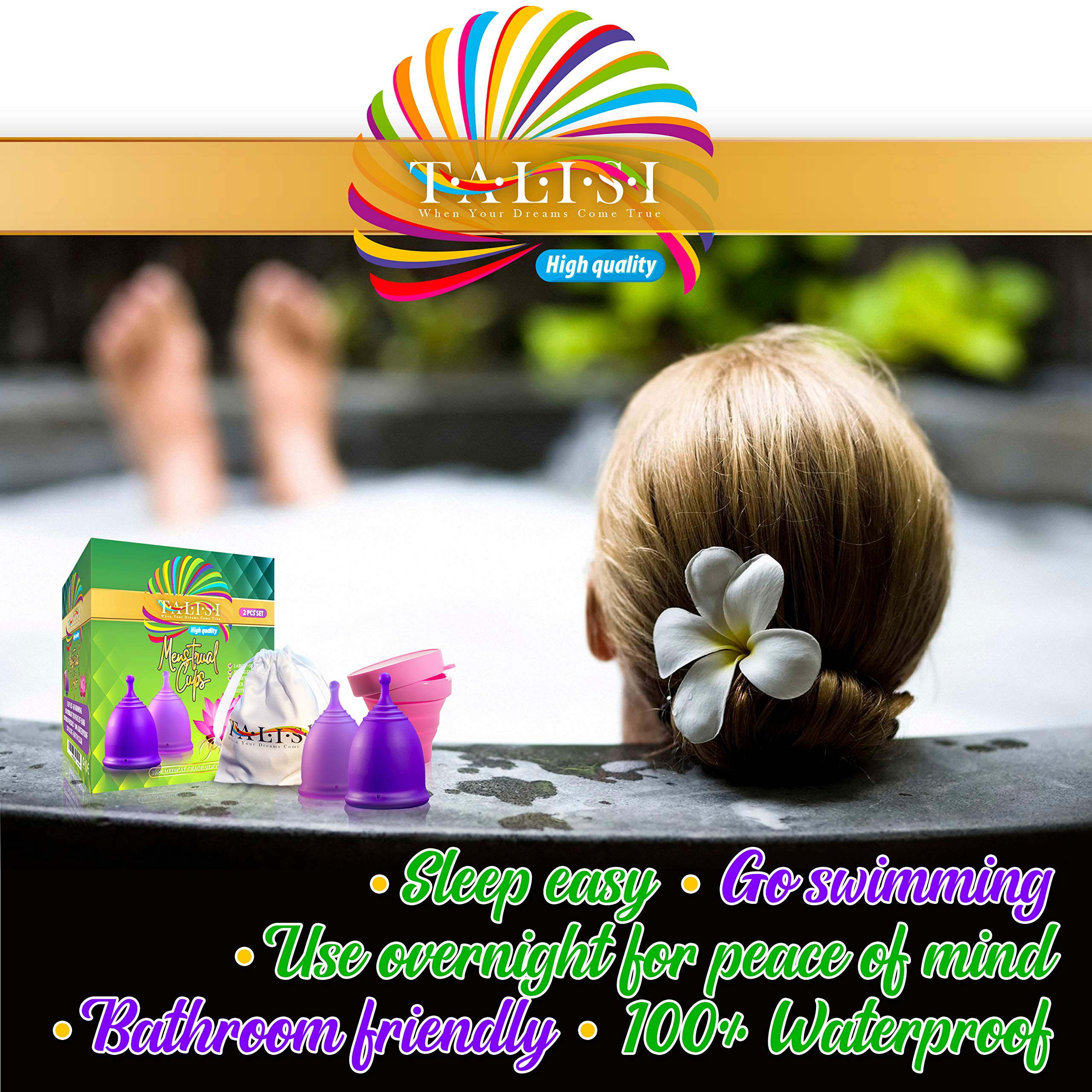 Talisi Reusable Menstrual Cup (Small & Large) Set of 2 with Foldable Silicone Sterilizer, Copa Menstruelle, Soft Period Cup, Heavy & Light Flow, Feminine Hygiene, Tampons, Pads & Disc Alternative