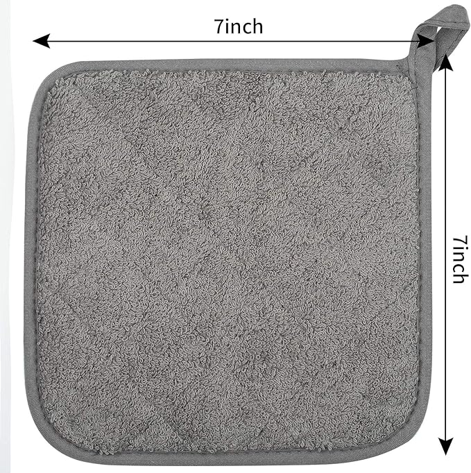 Lifaith Pot Holders for Kitchen, 100% Cotton Terry Pot Holder Set of 5, Heat Resistant Hot Pads for Cooking, Baking, Hot Dishes and Countertop Protection,Grey