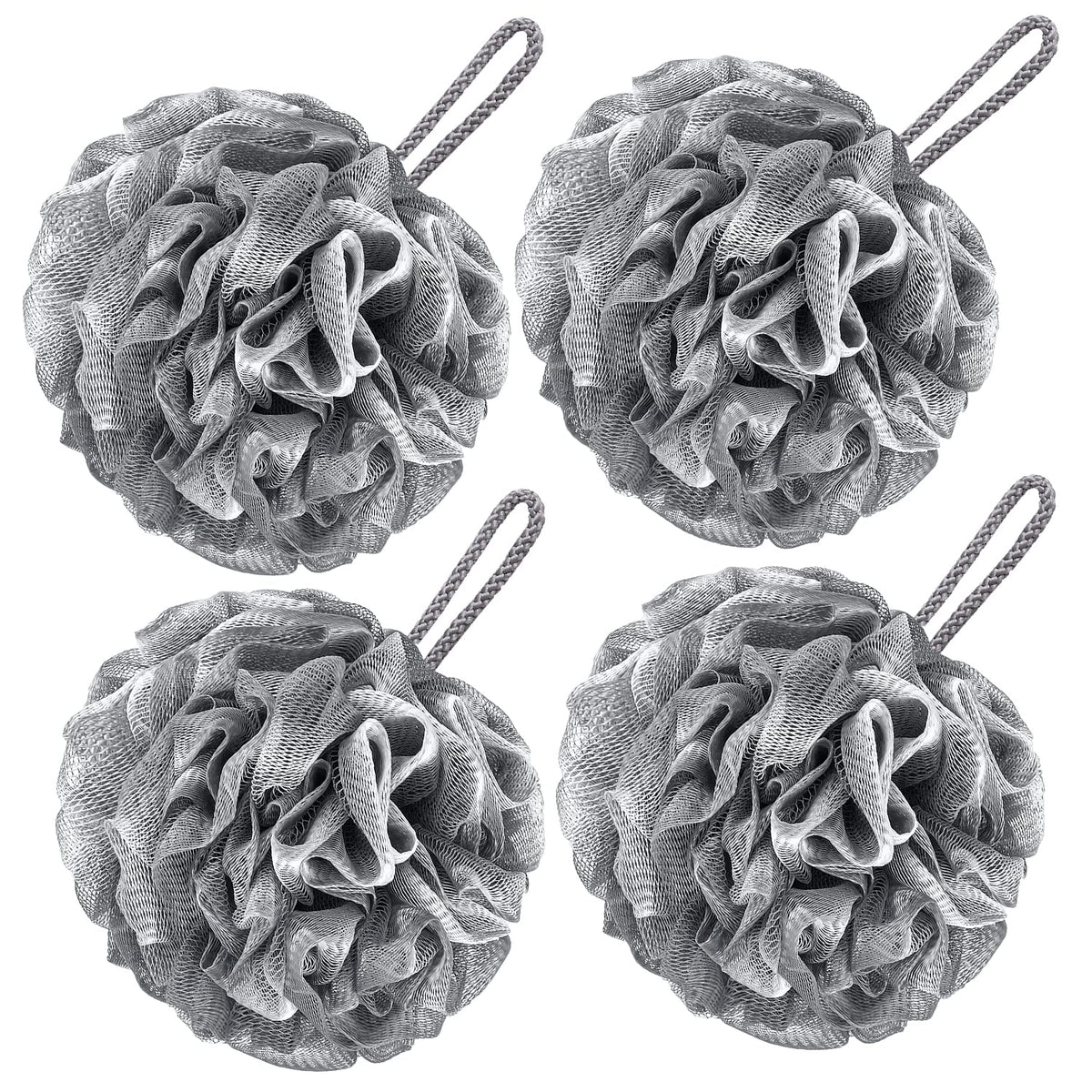 VANZAVANZU Bath Loofah Large 80g Shower Sponge Body Scrubber Mesh Pouf for Men and Women, Set of 4 (Black with White)