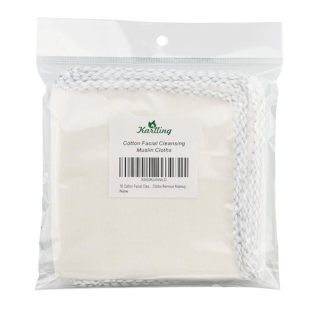 Karlling Muslin Face Cloths, 10 Pack – 100% Cotton Reusable Facial Cleansing Cloths, Gentle Exfoliating Makeup Remover Wipes for All Skin Types, Soft & Washable, 11.8 Inch