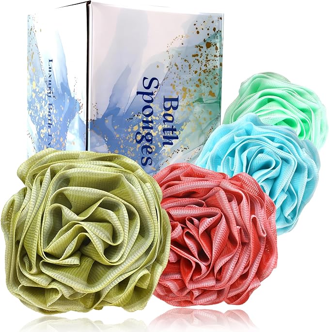 Loofah Sponge 70g, 4 Pack Large Flower Exfoliating Bath Sponge