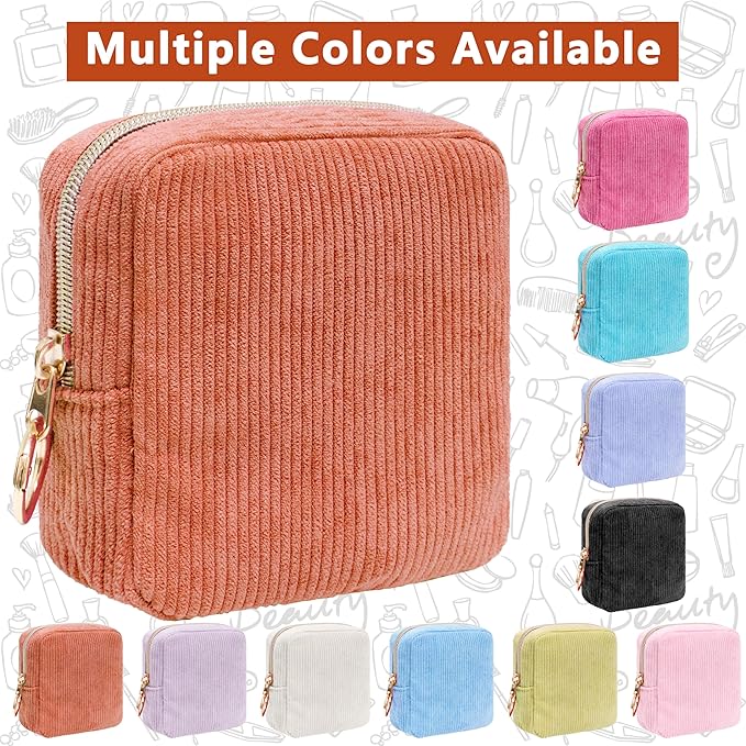 Period Bag for Girls, Corduroy Sanitary Napkin Storage Bag, Period Pouch & Tampon Holder, Feminine Care Organizer（Orange）