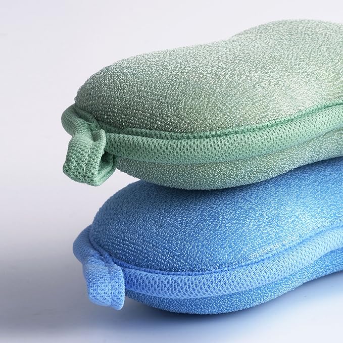 BabaMate Baby Bath Sponge - Ultra Soft Baby Sponge for Bathing - Kids Bath Sponges for Infants, Toddler Bath Time, 2 Count (1 Pack) - Green Blue