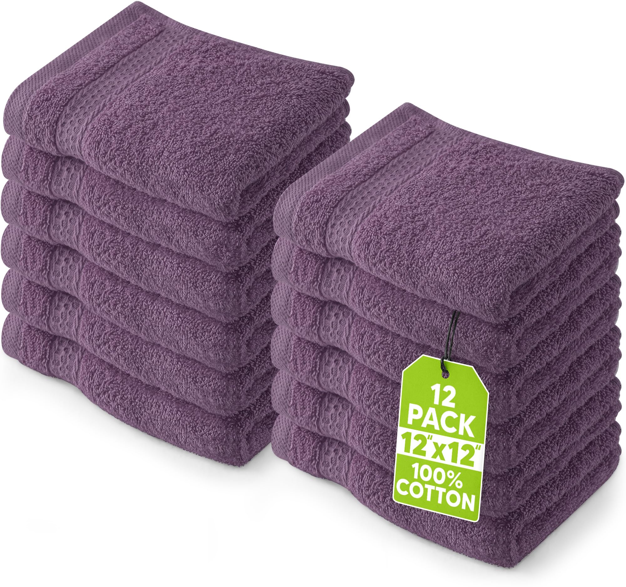 Utopia Towels 12 Pack Premium Wash Cloths, 12x12 in, 100% Cotton, Plum