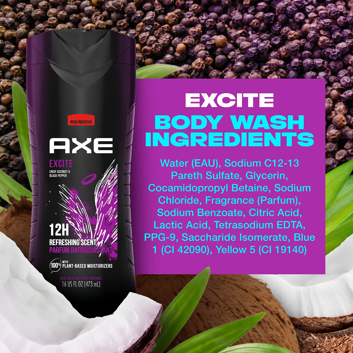 AXE Crisp Coconut & Black Pepper Body Wash 4 Count 16 oz