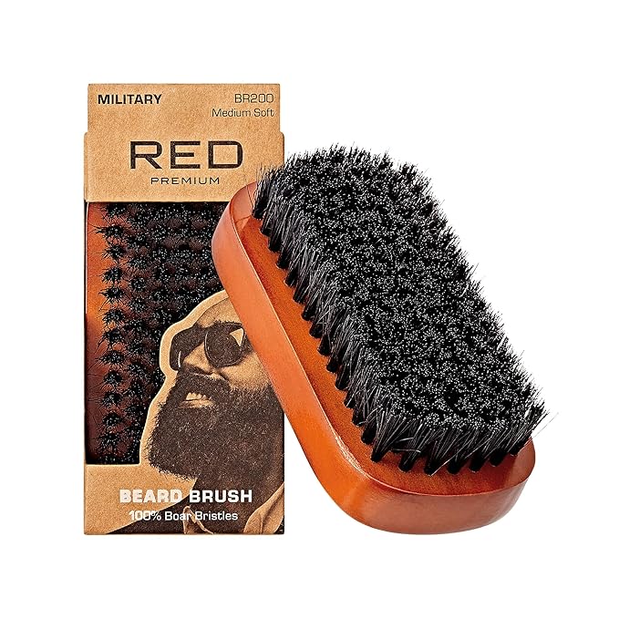 Red by Kiss Beard Brush with 100% Natural Boar Bristles for Men, Premium Wooden Brush, Beards Mustaches Grooming Shaving Comb, Tame and Soften Facial Hair (Club)