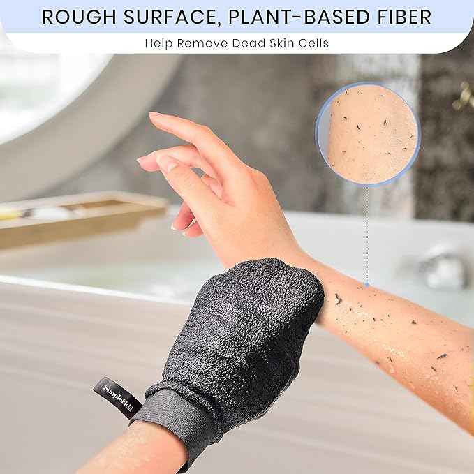 SimpleField Korean Exfoliating Mitt for Remove Dead Skin. 2 Pack 100% Viscose Kessa Deep Exfoliating Gloves for Body Scrub, Keratosis Pilaris and Self Tanning Removal. Easily Smooth Skin Surface.