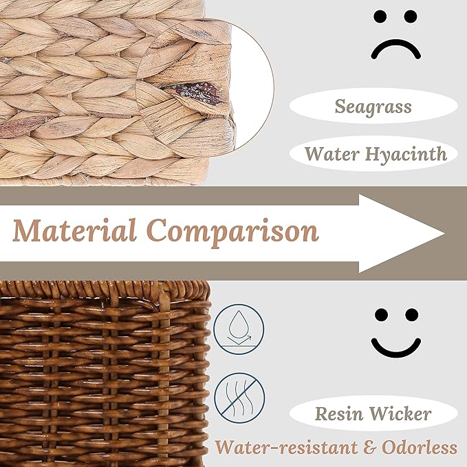 Baskets for Organizing, Small Wicker, Storage Bins for Bathroom and Toilet Paper Rolls, Hand Woven Tank Topper with Handle, Set of 2, Toffee